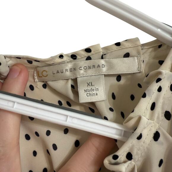 Lauren Conrad XL White Black Dots Dress Shirt Blouse Women Short Sleeve - Picture 4 of 5